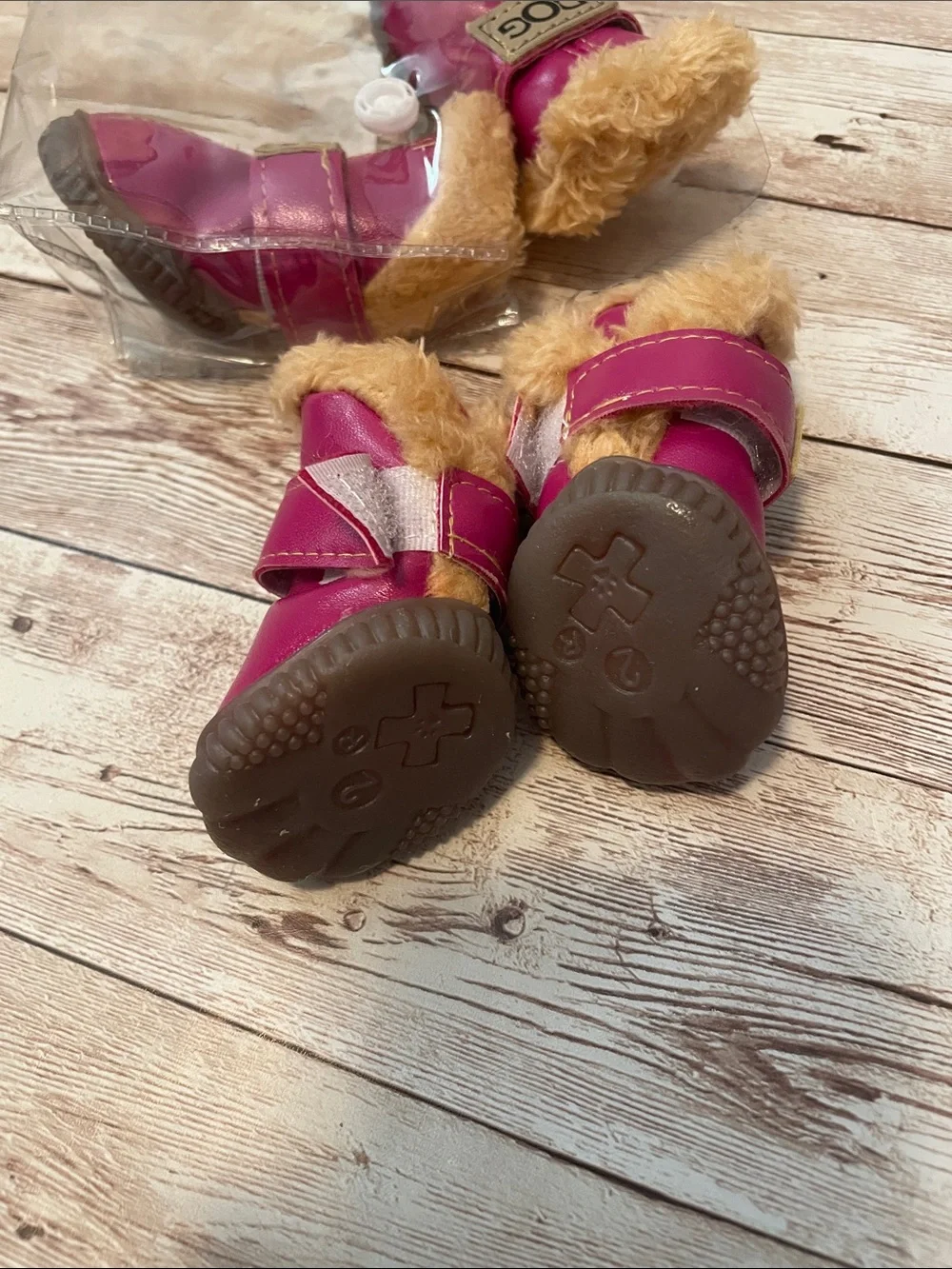 Pink Faux-Fur Lined Dog Boots - Set of 4